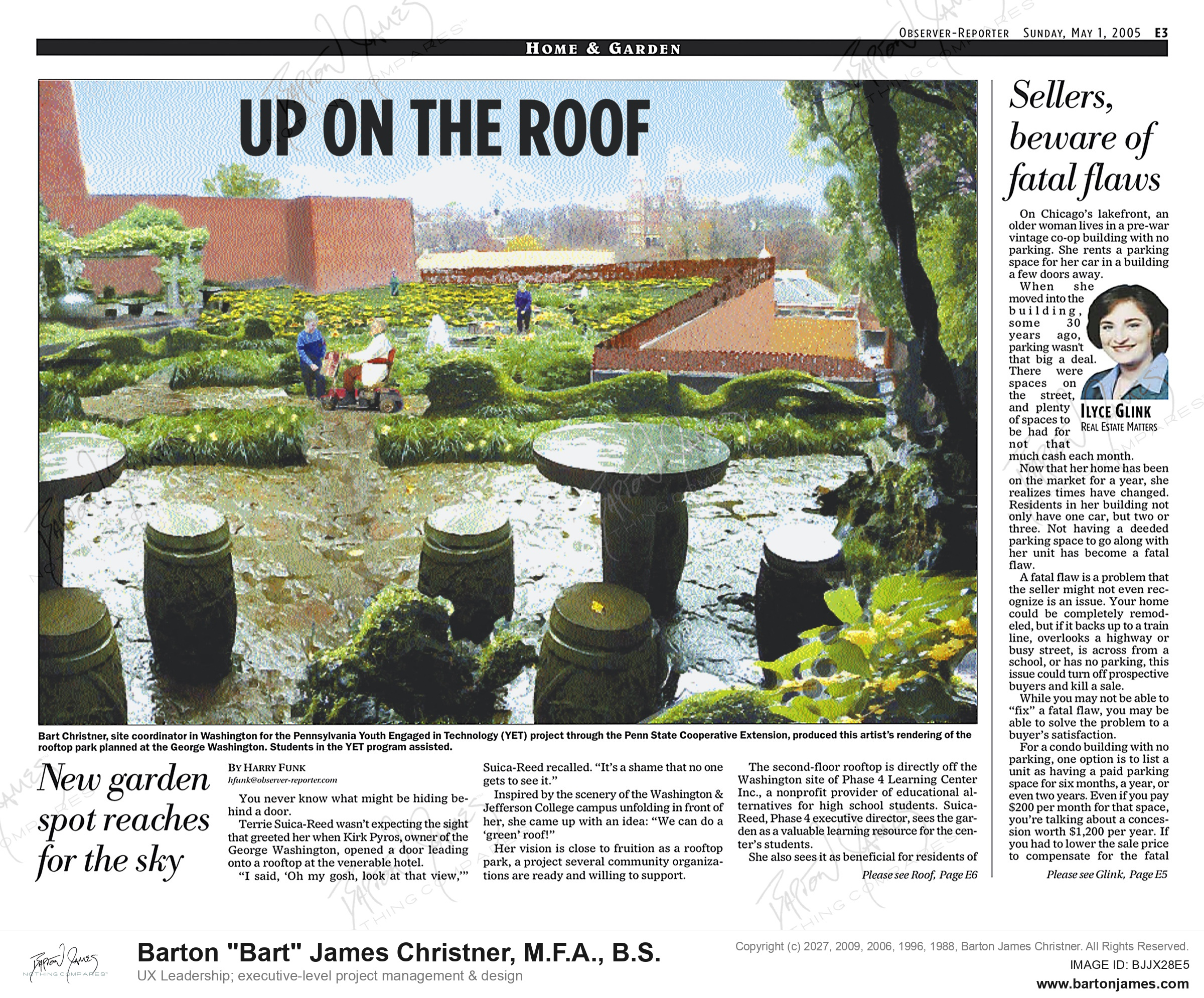 20050501 FUNK Up On The Roof NEWSPAPER PHOTO