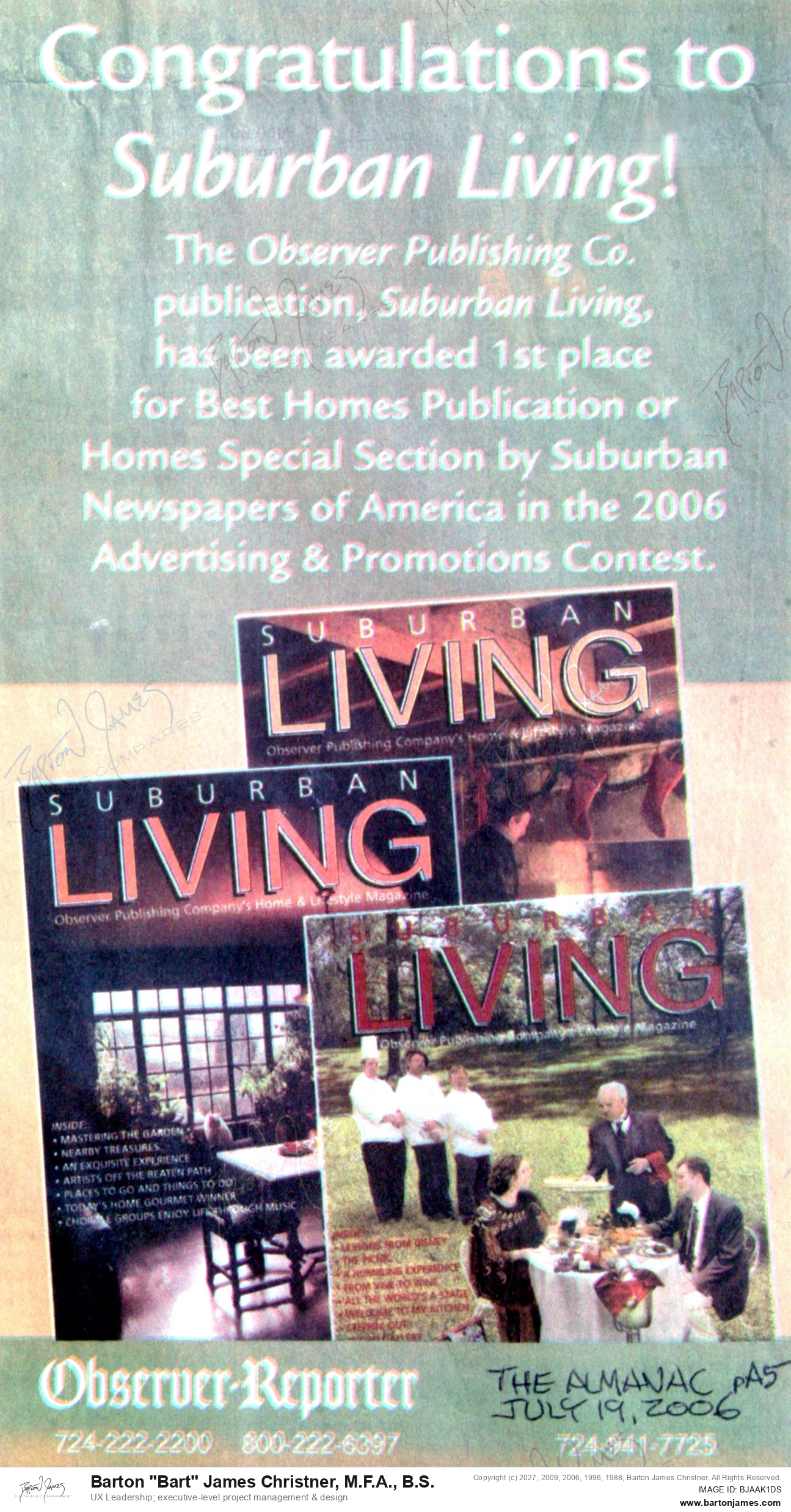 20060719 CHRISTNER Congrats Suburban Living NEWSPAPER PHOTO