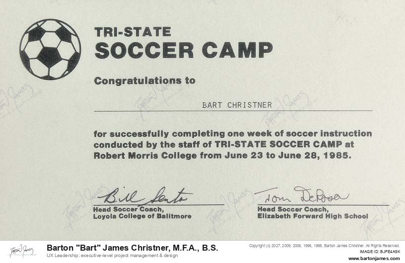 19850628 COMPLETION Tri State Soccer CERTIFICATE