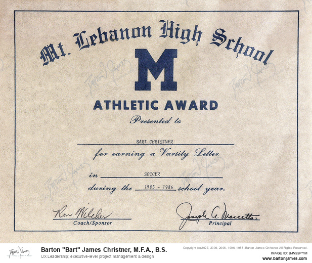 19860601 RECOGNITION Varsity Letter Soccer AWARD