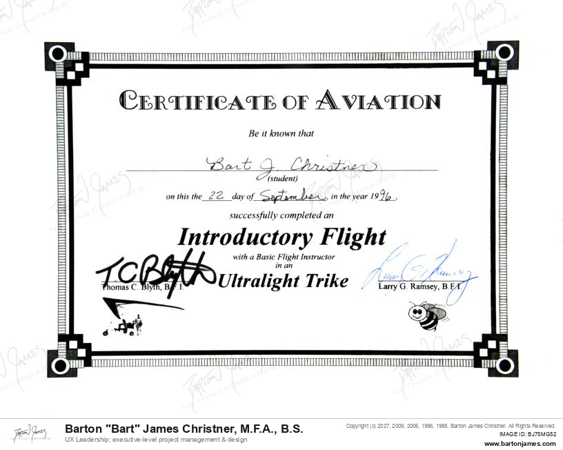 19960922 FIRSTFLIGHT Ultralight Trike CERTIFICATE