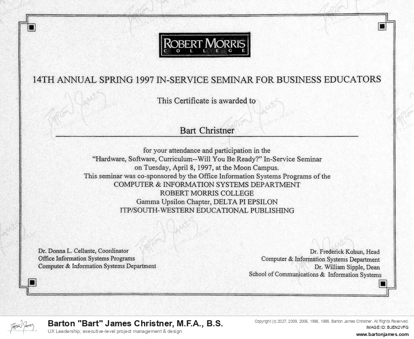 19970408 AWARDED Business Educators CERTIFICATE