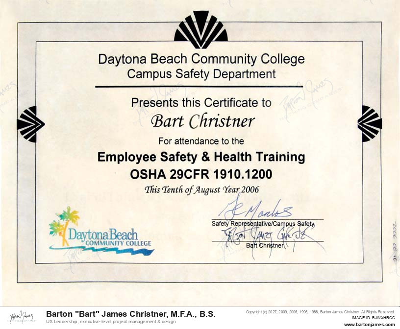 20060810 CERTIFIED Employee Safety Health Training CERTIFICATE