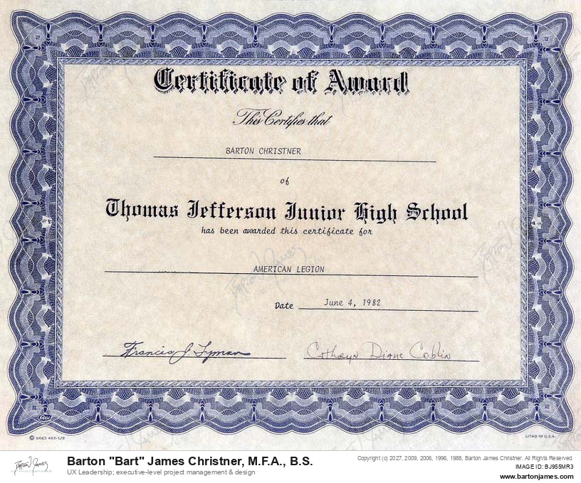 19820604 HONOR American Legion AWARD