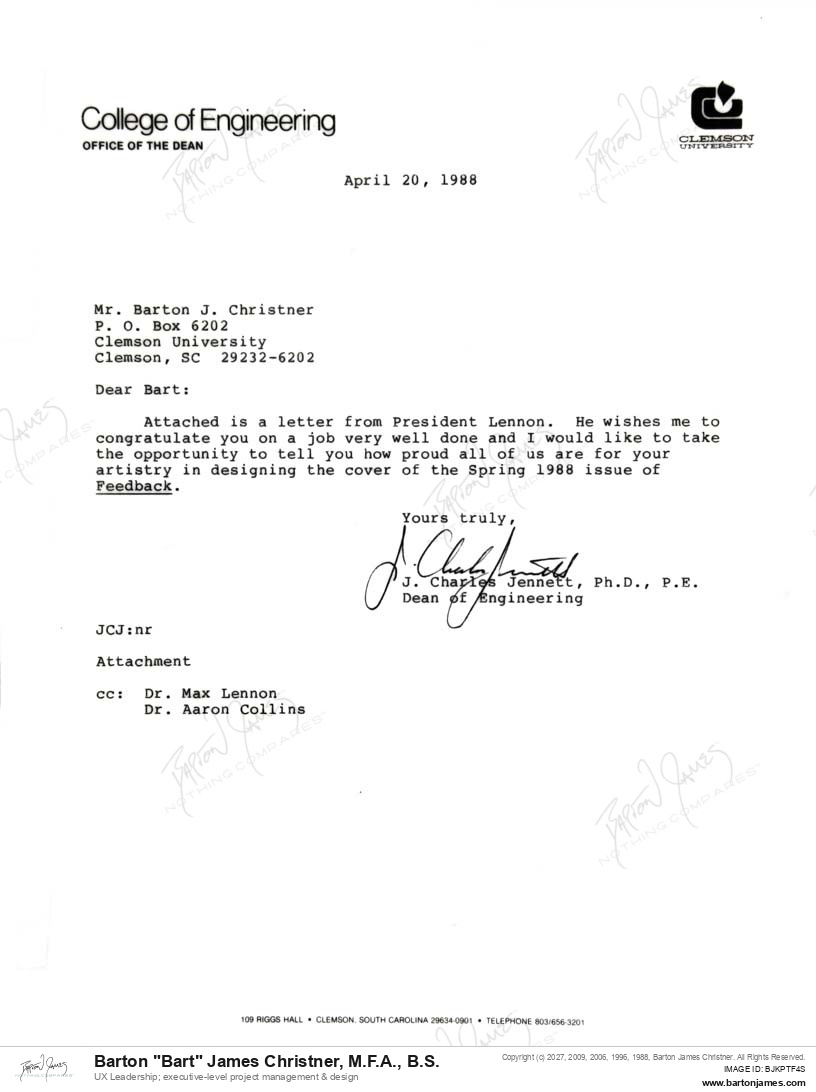 19880420 CONGRATS Charles Jennett LETTER
