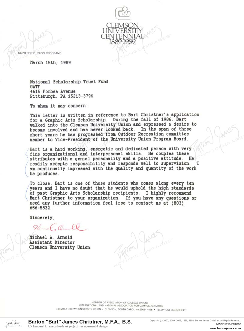 19890315 REFERENCE Michael Arnold LETTER