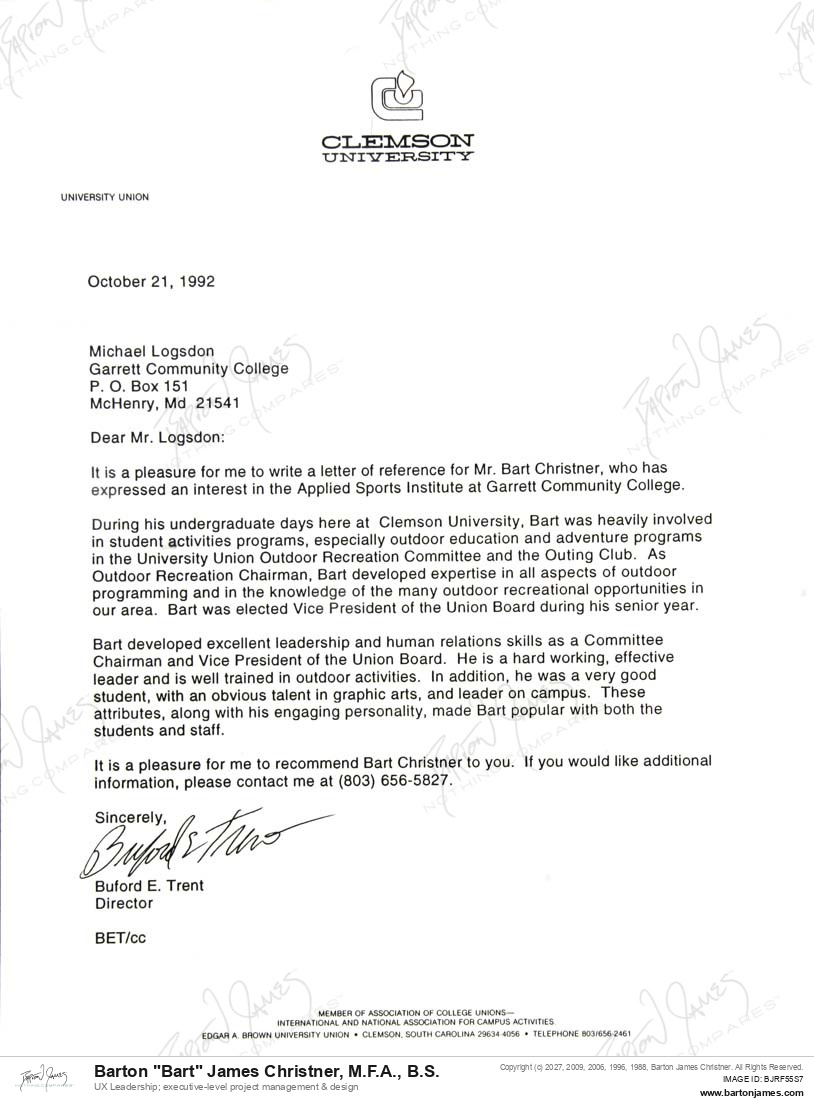 19921021 REFERENCE Butch Trent LETTER