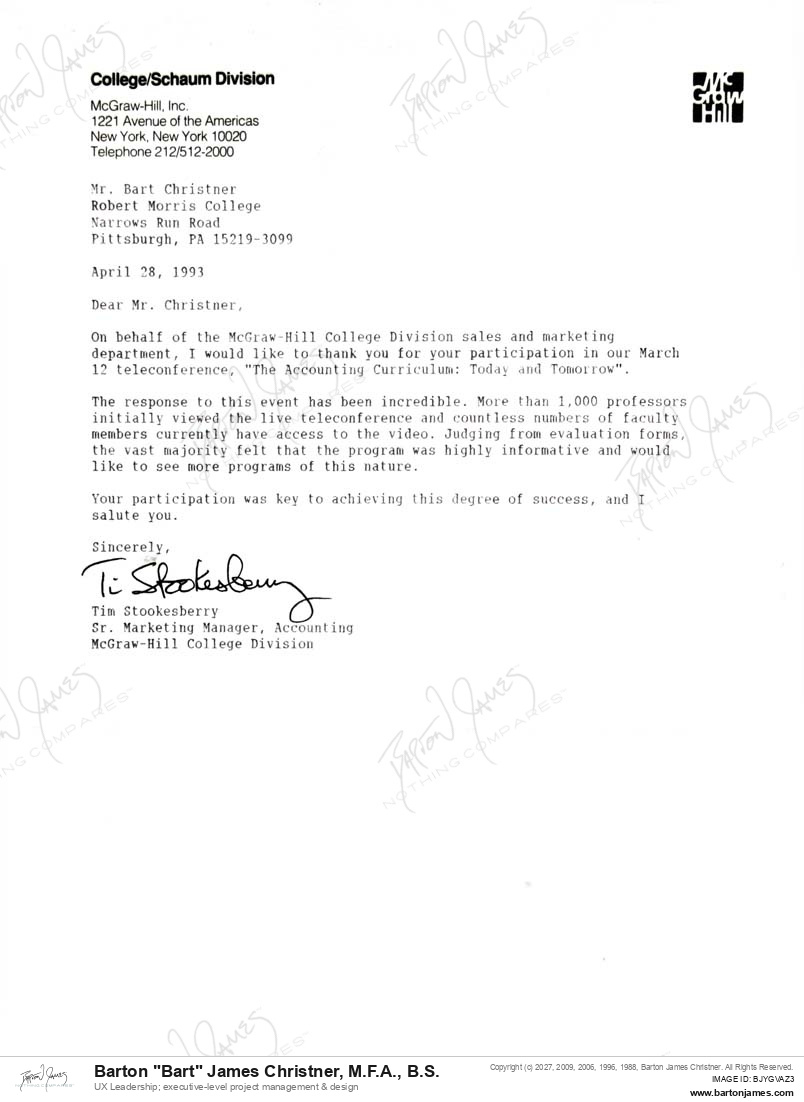 19930428 THANKS Tim Stookesberry LETTER