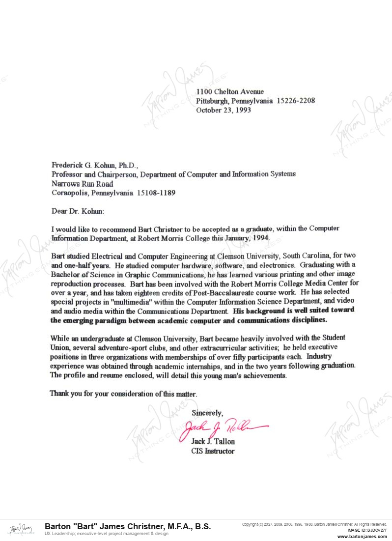 19931023 RECOMMEND Jack Tallon LETTER