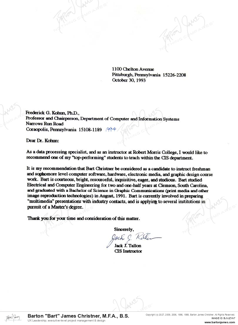 19931030 RECOMMEND Jack Tallon LETTER