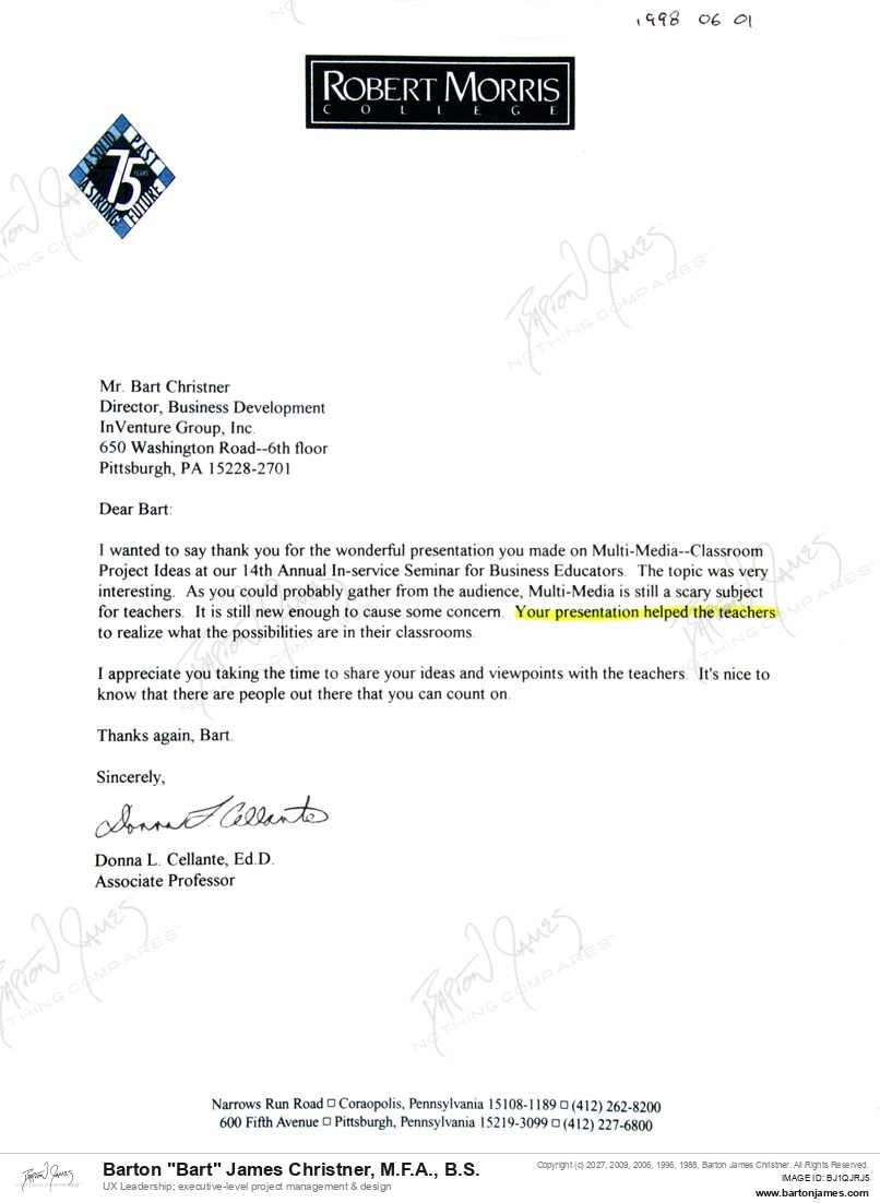 19980601 THANKS Donna Cellante LETTER