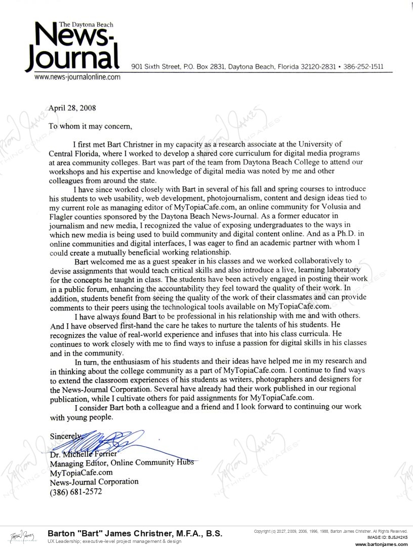 20080428 COMMEND Michelle Ferrier LETTER