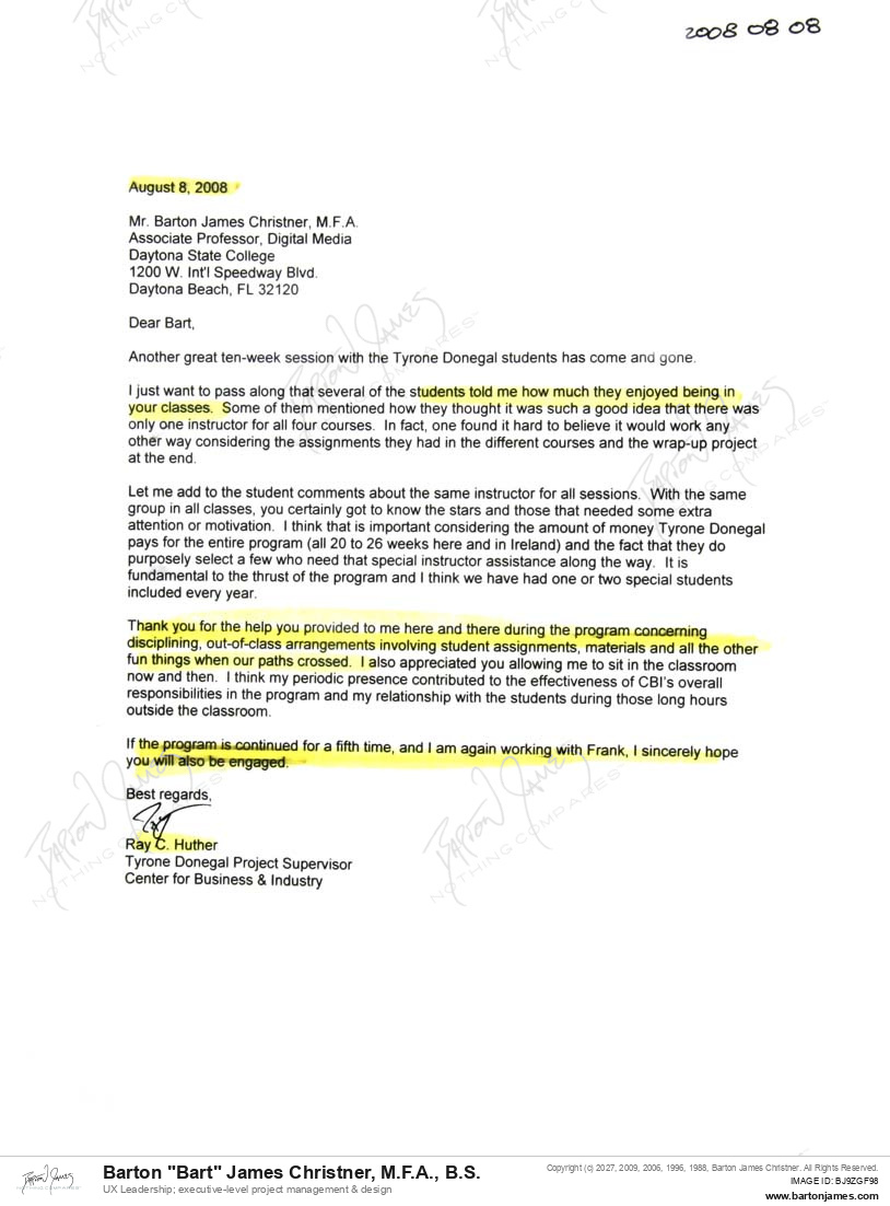 20080808 APPRECIATE Ray Huther LETTER