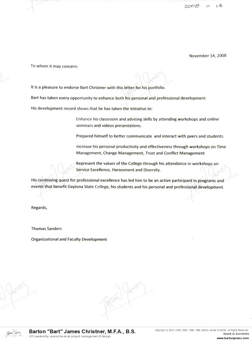20081114 ENDORSE Tom Sanders LETTER