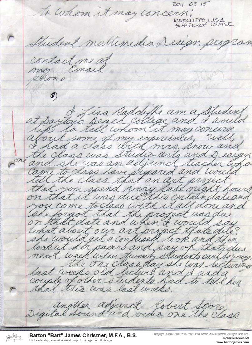 20110315 SUPPORT Lisa Radcliffe LETTER