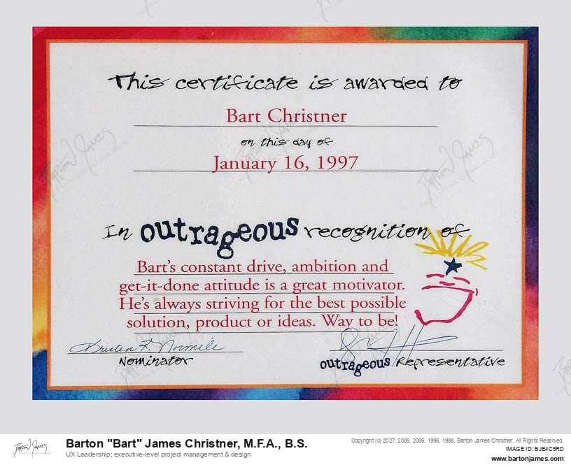 19970116 OUTRAGEOUS IBMBESTeam Marketing AWARD