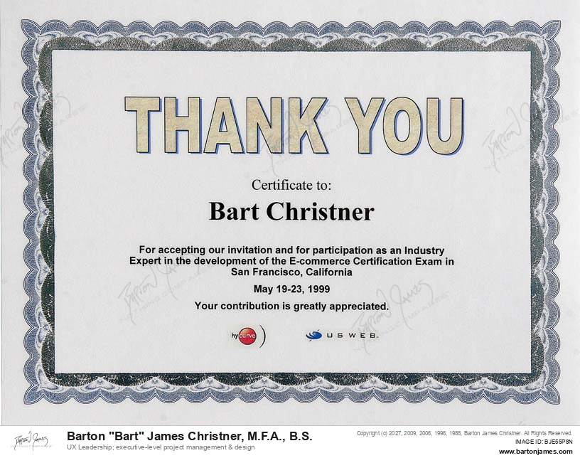 19990523 RECOGNITION Ecommerce Certification Exam CERTIFICATE